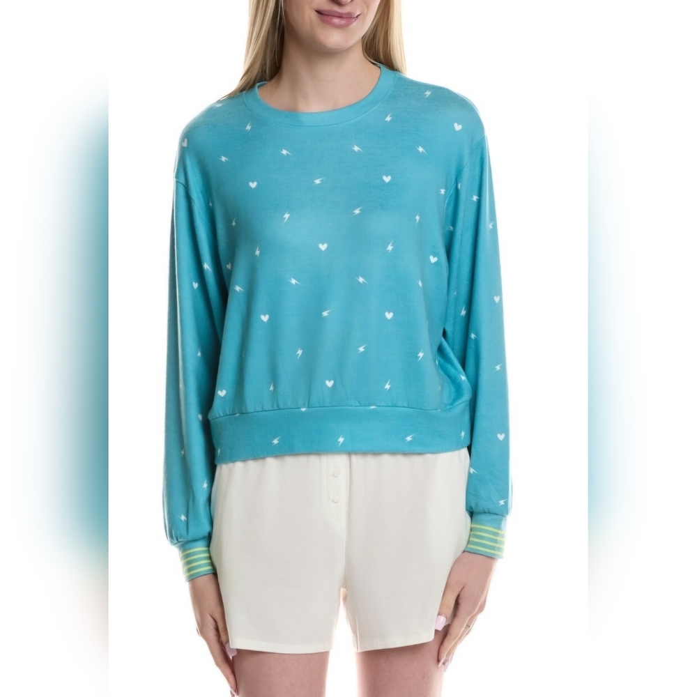NWT PJ SALVAGE SOFT THIN SWEATSHIRT LOUNGEWEAR PAJAMA TOP TEAL BLUE WHITE XL $70